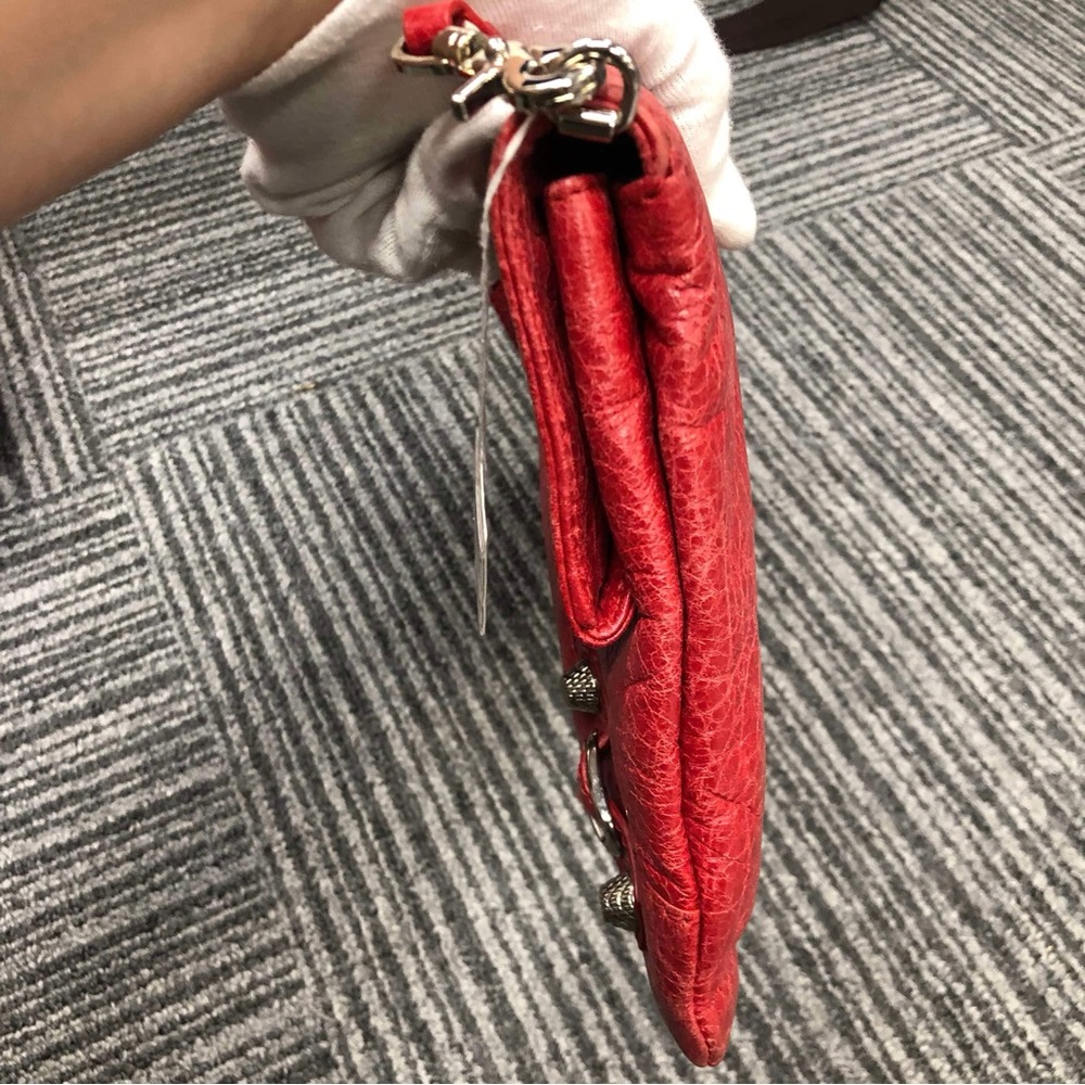 Balenciaga Rouge Cardinal Lambskin Leather Silver Envelope Clutch. - Picture 6 of 16